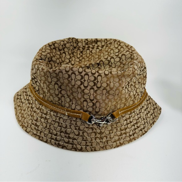 Vintage Brown Signature Coach Bucket Hat With Leather Band Size M/L - Picture 8 of 9